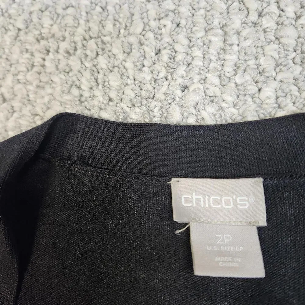 Chico's Black Cardigan with Large White Polka Dots, Size 2P - Picture 4 of 9